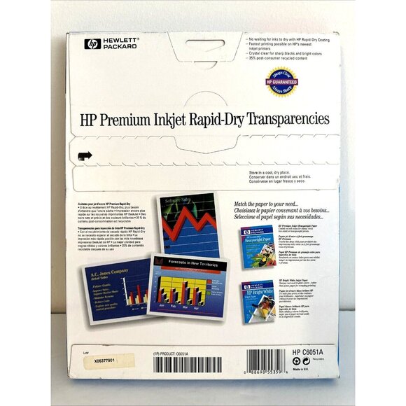 HP Premium Inkjet Rapid-Dry Transparencies 50 Sheets 8.5" x 11" C6051A - SEALED - Picture 2 of 6